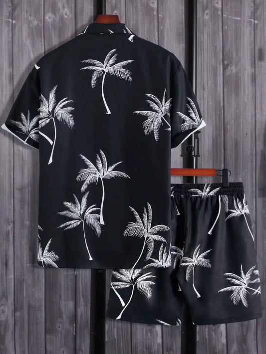 Black Floral Design Mens Half Sleeves Cords Cotton Material - XPCRDH