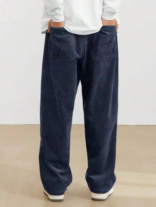 Navy Blue Color Mens Corduroy Cotton Pants Casual and Regular Fit Full size - XPPT