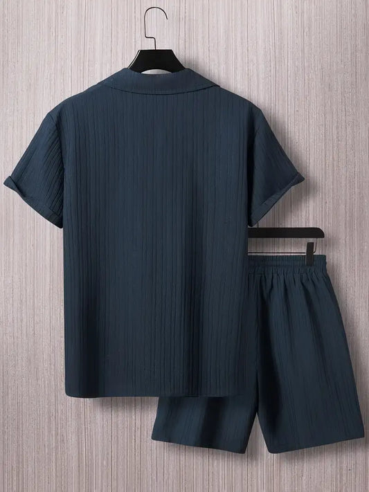 Plain Blue Colored Men's Half Sleeves Cords Cotton Material - XPCRDH