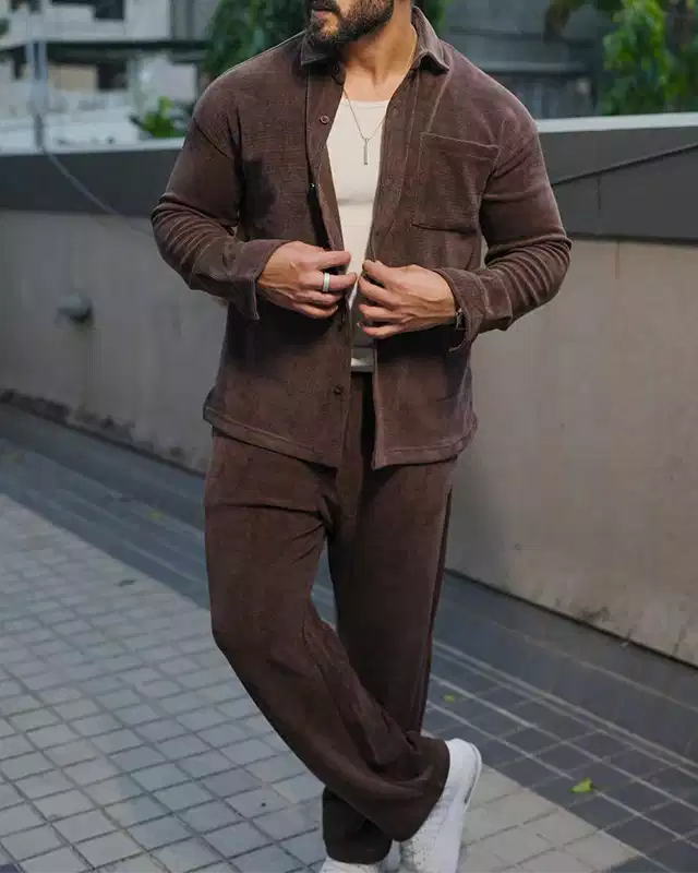 Brown Color Luxury Korean Style Full Co-Ord Set Trouser and Shirt - XPCRDF