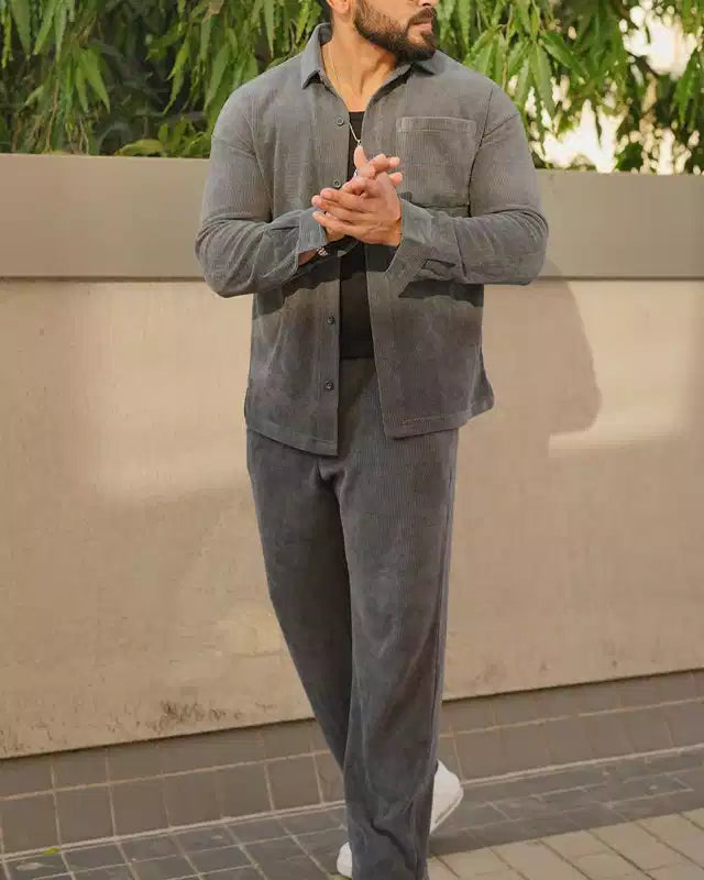 Gray Color Luxury Korean Style Full Co-Ord Set Trouser and Shirt - XPCRDF