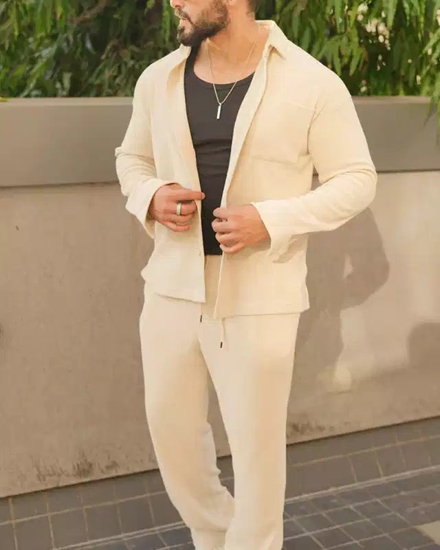 White Color Luxury Korean Style Full Co-Ord Set Trouser and Shirt - XPCRDF