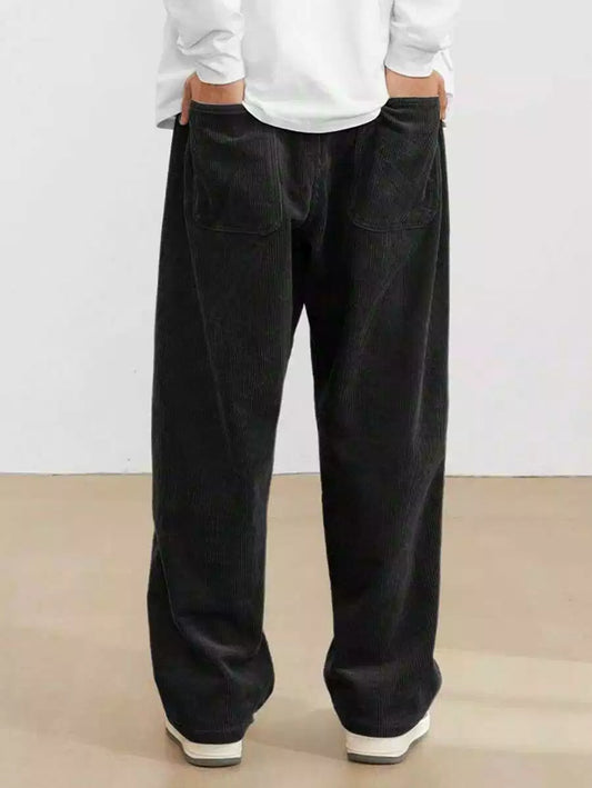 Black Color Mens Corduroy Cotton Pants Casual and Regular Fit Full size - XPPT