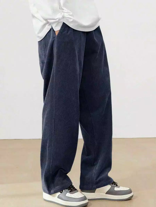 Navy Blue Color Mens Corduroy Cotton Pants Casual and Regular Fit Full size - XPPT