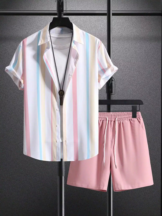 Peach Vertical Design Mens Half Sleeves Cords Cotton Material - XPCRDH