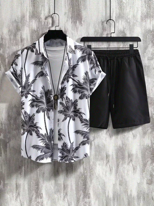 White Floral Design Mens Half Sleeves Cords Cotton Material - XPCRDH