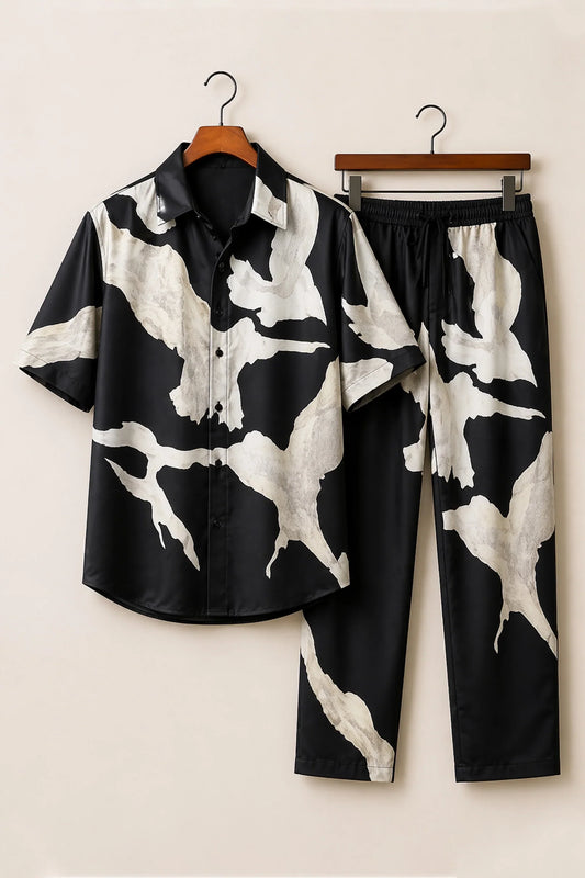 Black White Bird Mens Full Pant Co-ords - XPCRDF