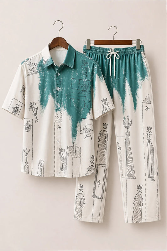 Pencil Drawing Grn Mens Full Pant Co-ords - XPCRDF