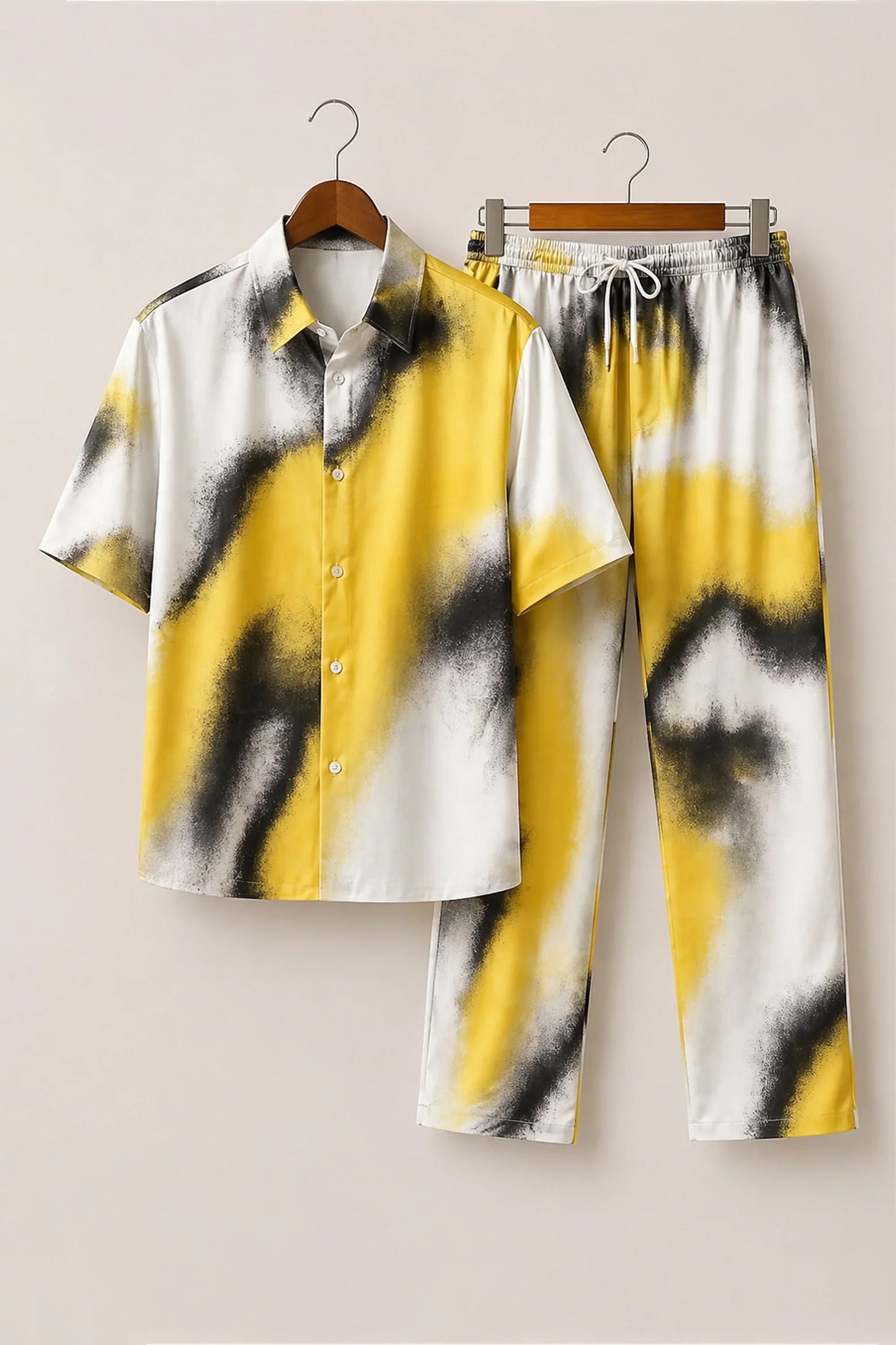 Yellow Patch White Mens Full Pant Co-ords - XPCRDF